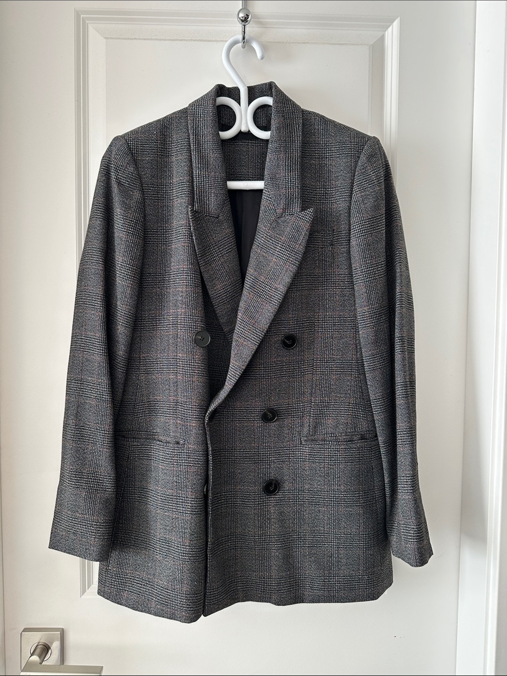 Zara Double-Breasted Gray Glen Plaid Blazer